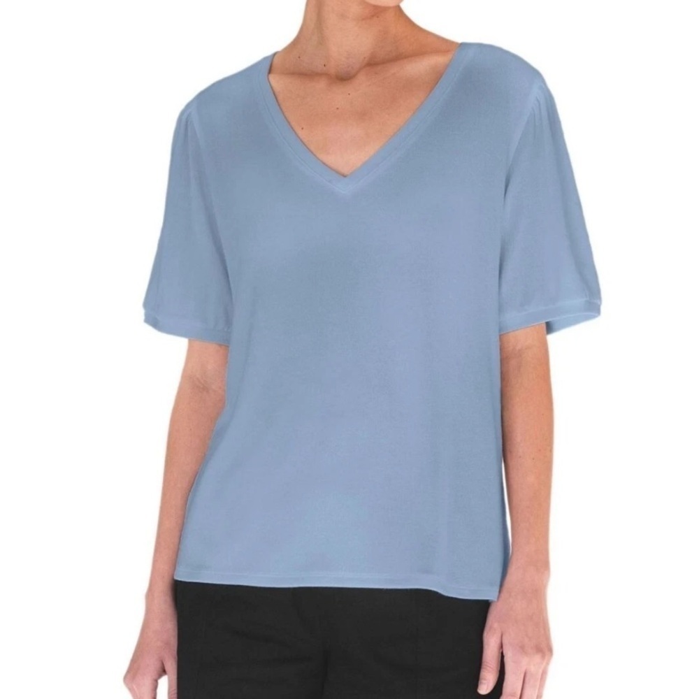 Mod Ref - Women's V-Neck Puff Sleeve Shirt, Size XL. Light Blue.  NWT